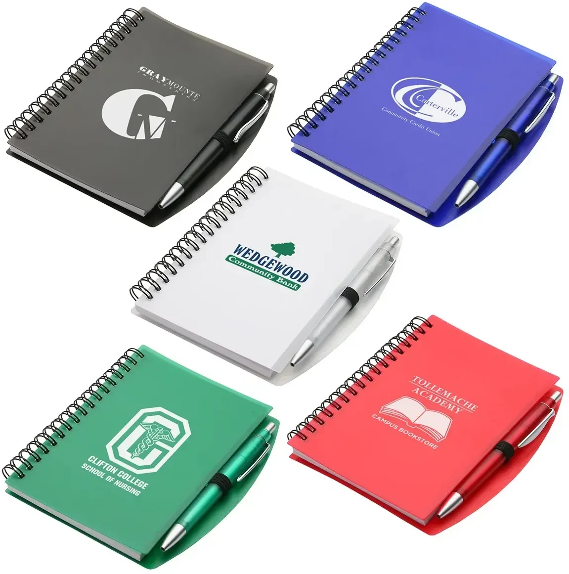Spiral hardcover notebook and pen set with custom logo, promotional notebook combo front view
