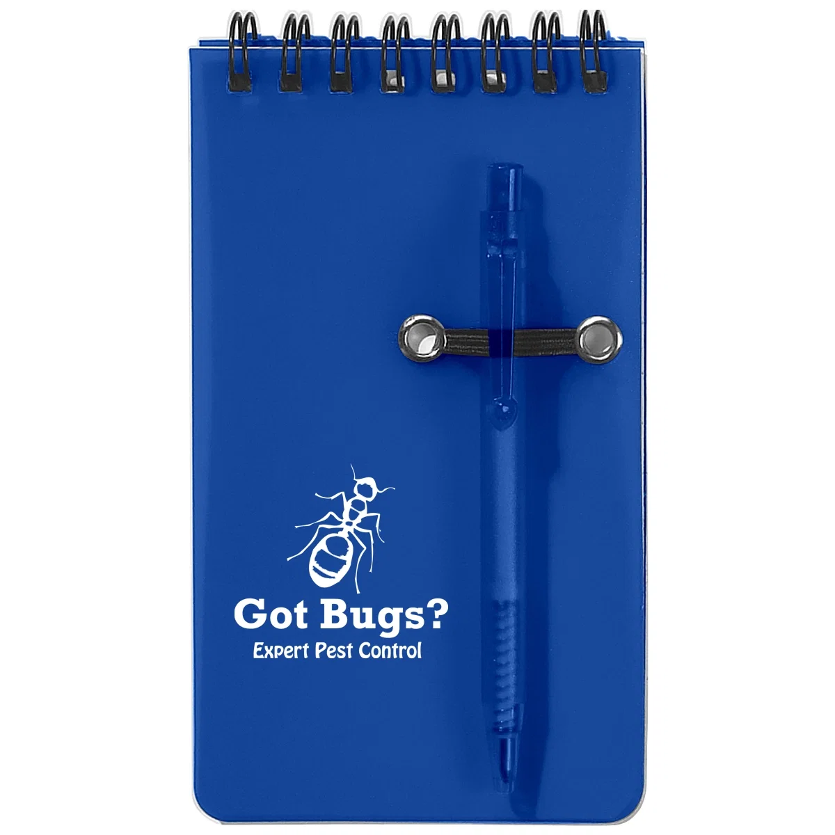Spiral jotter pad with a matching pen tucked into the spine