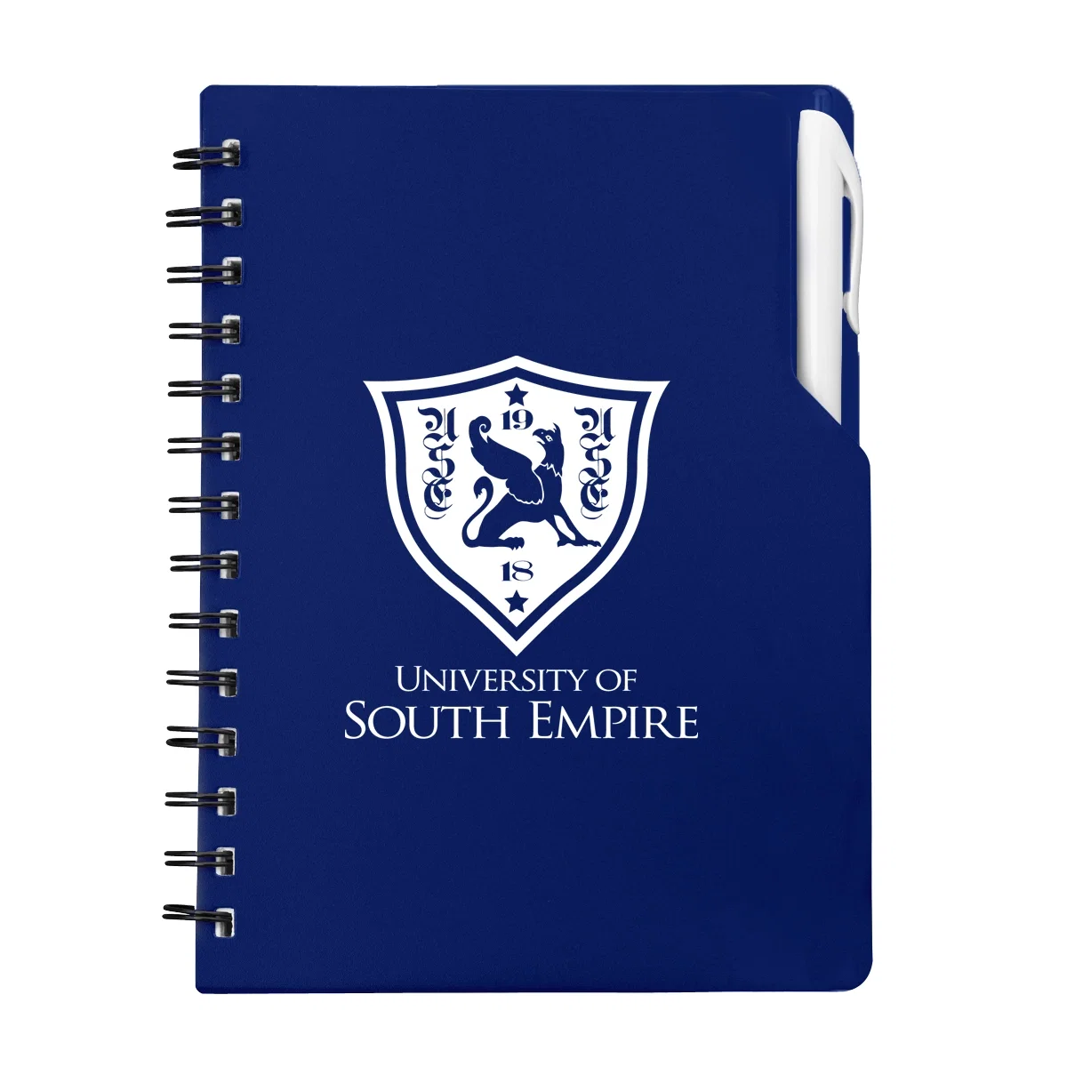 Spiral notebook paired with a matching pen for note taking
