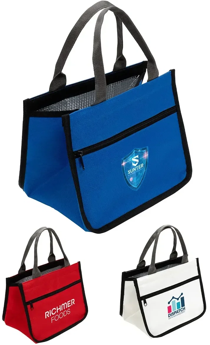 Custom Spire insulated lunch tote cooler bag, front view