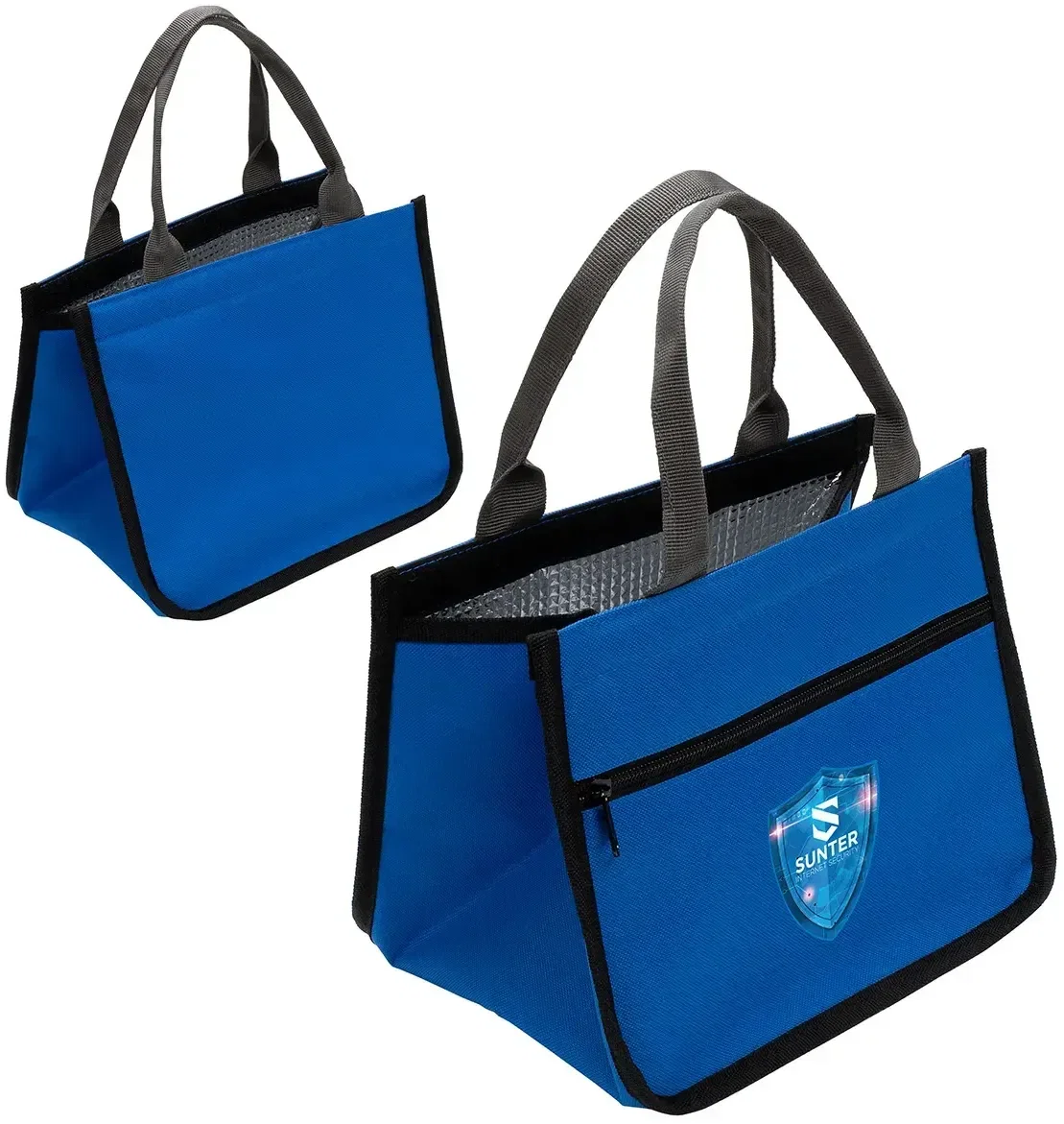 Promotional Spire lunch cooler bag open showing insulated interior