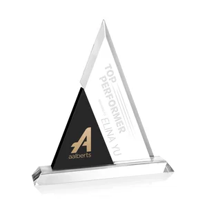 Two-Tone Optical Crystal Triangle Award on Polished Base