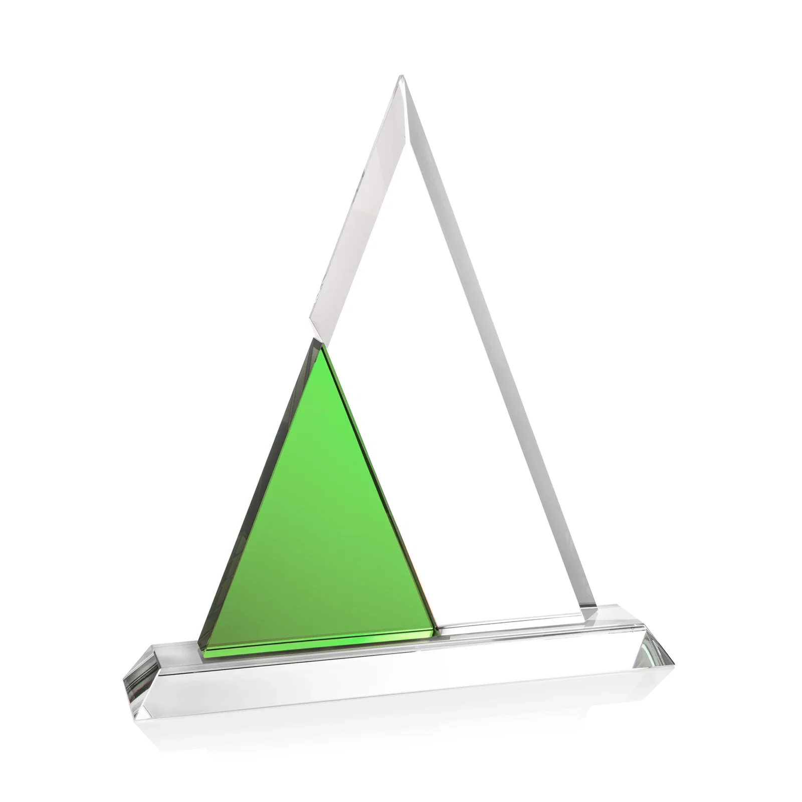 Custom Two-Tone Optical Crystal Triangle Award on Polished Base for volunteer appreciation