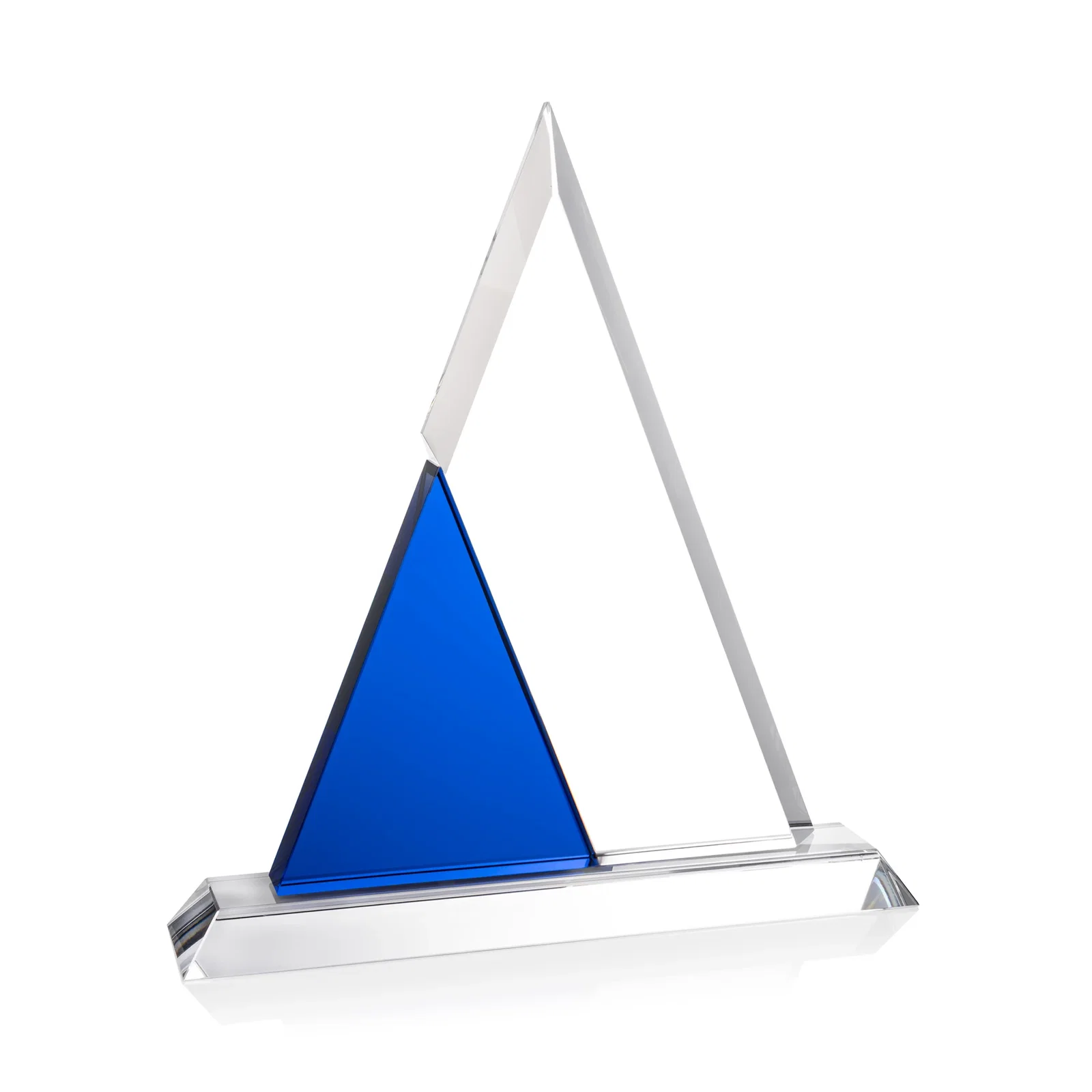 Custom Two-Tone Optical Crystal Triangle Award on Polished Base for dealer and partner awards