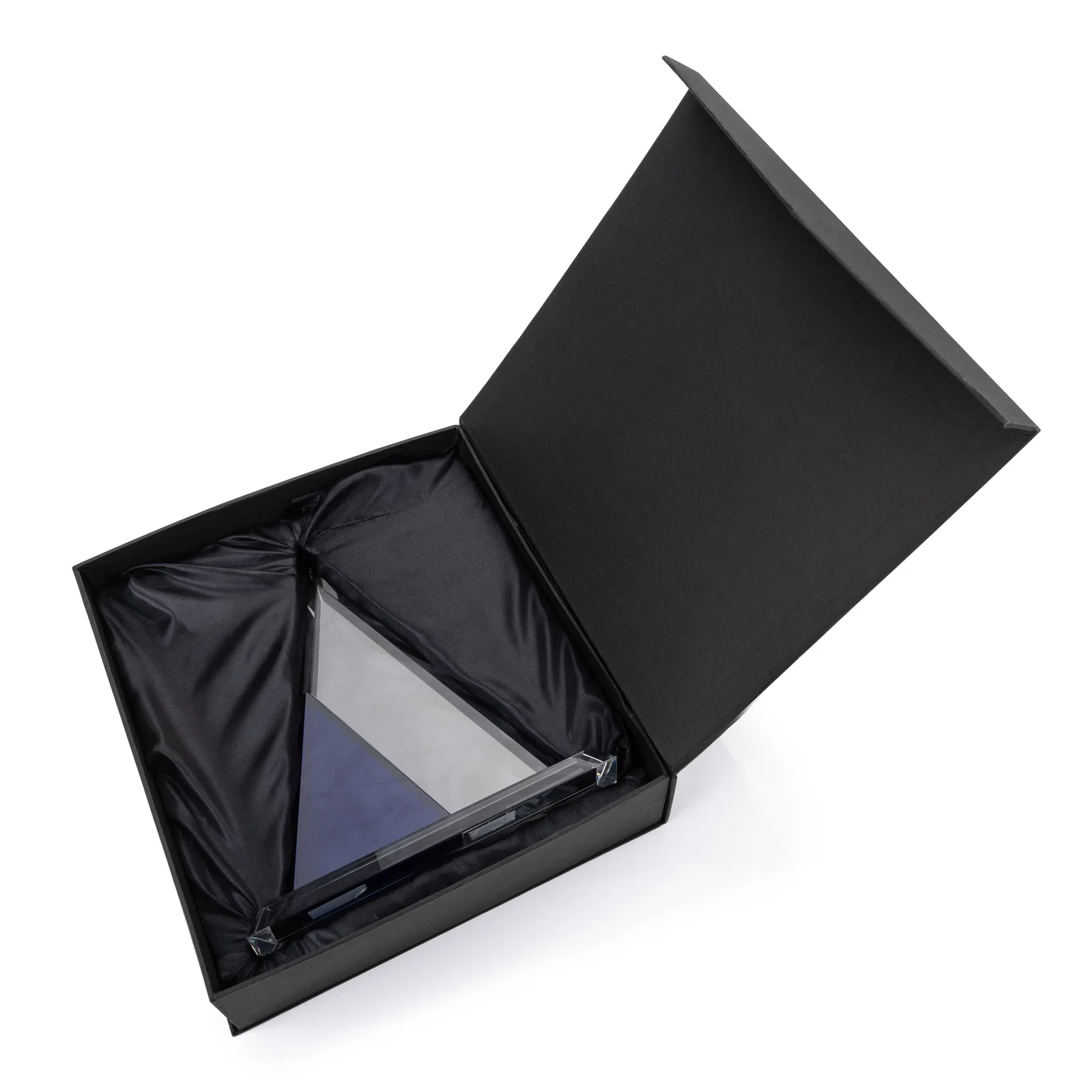 Custom Two-Tone Optical Crystal Triangle Award on Polished Base for sales achievement awards