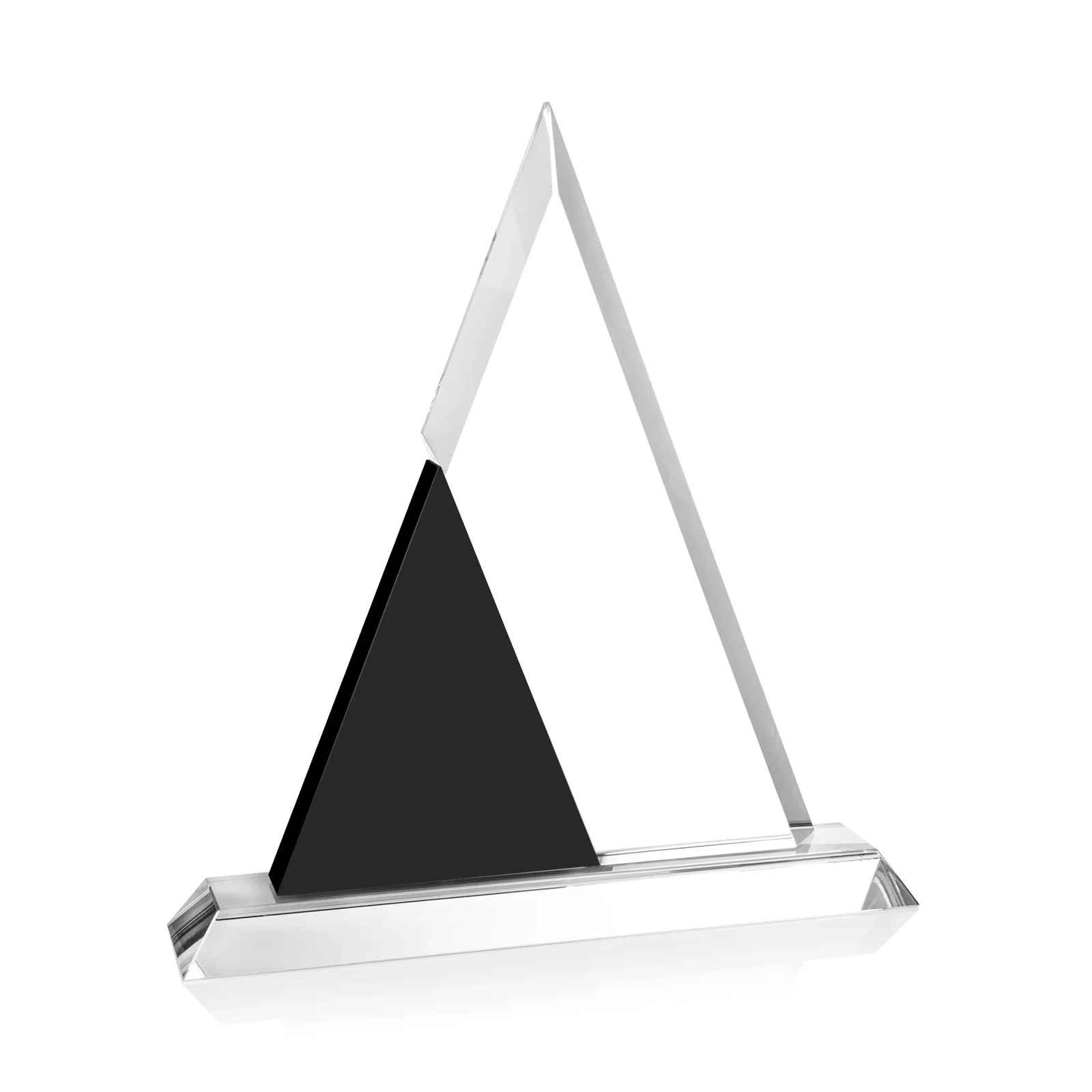 Custom Two-Tone Optical Crystal Triangle Award on Polished Base for graduation ceremonies
