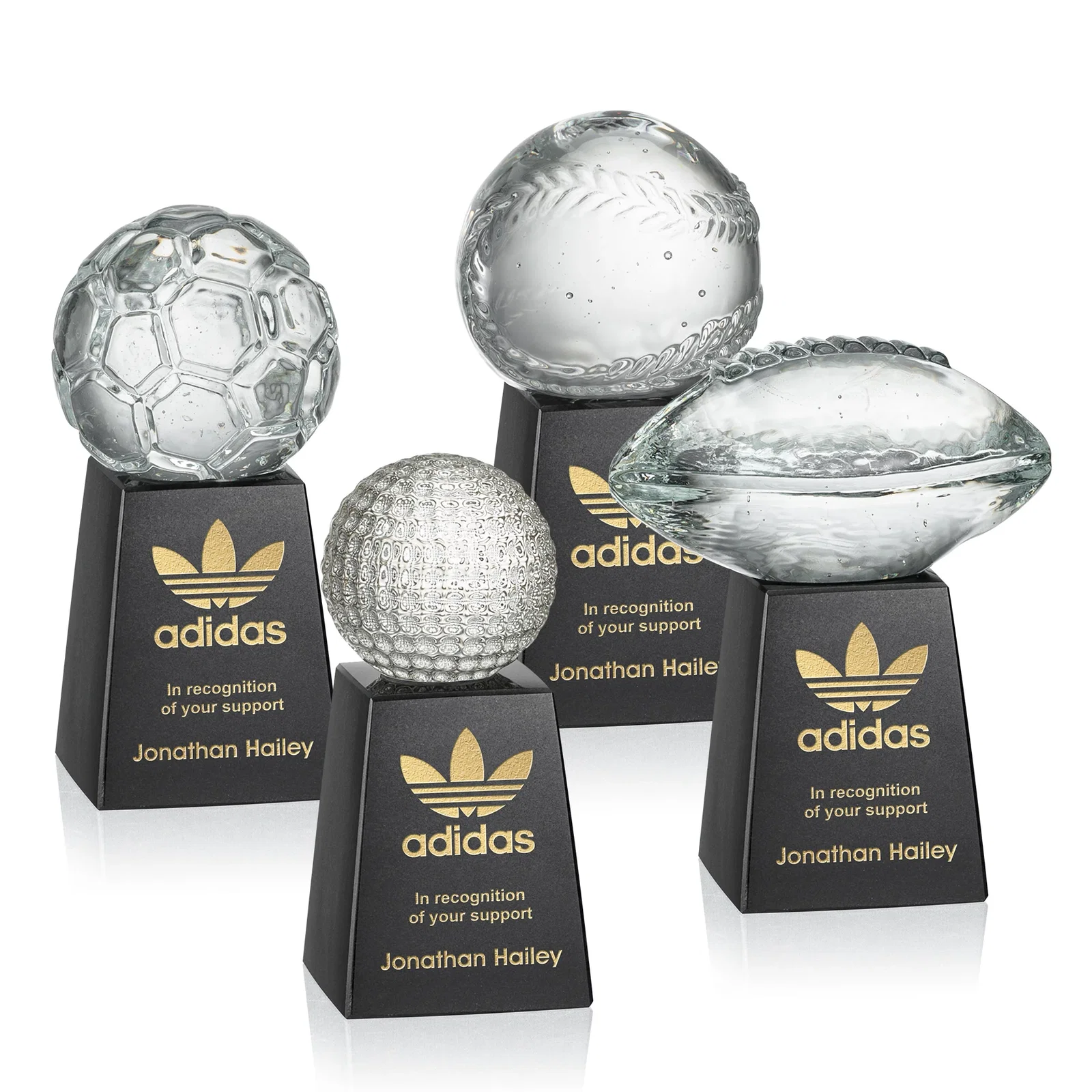 Custom Starfire Crystal Sports Ball Award in Your Choice of Sport, desk awards for employee recognition