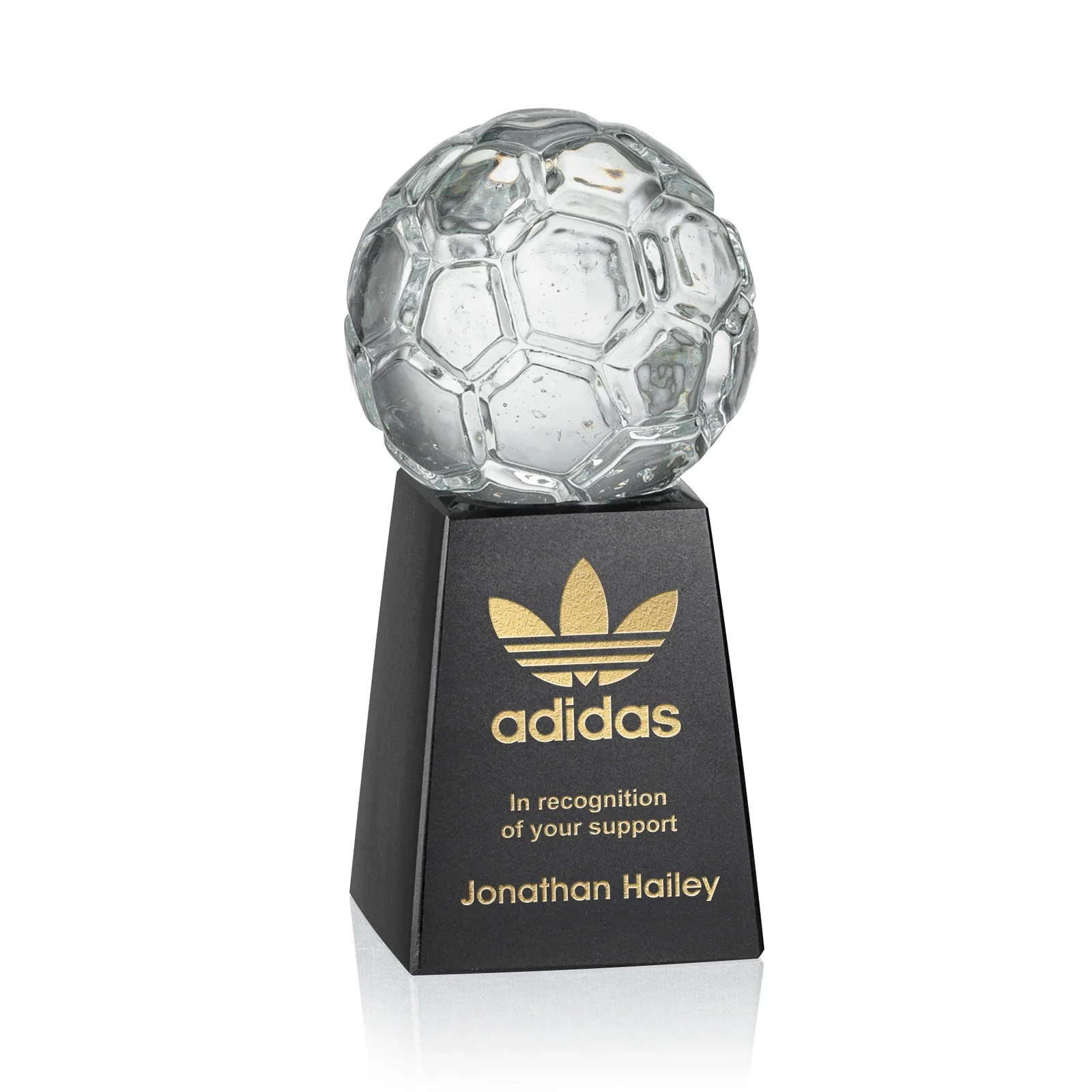 Custom Starfire Crystal Sports Ball Award in Your Choice of Sport, desk awards for retirement presentations
