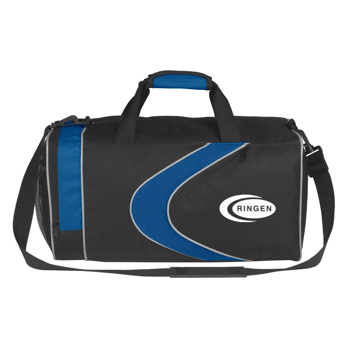 Sports duffel bag shown from the front with its carry handles up