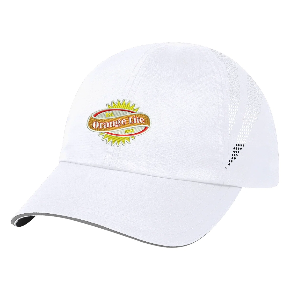 Black performance cap with a gray reflective sandwich brim