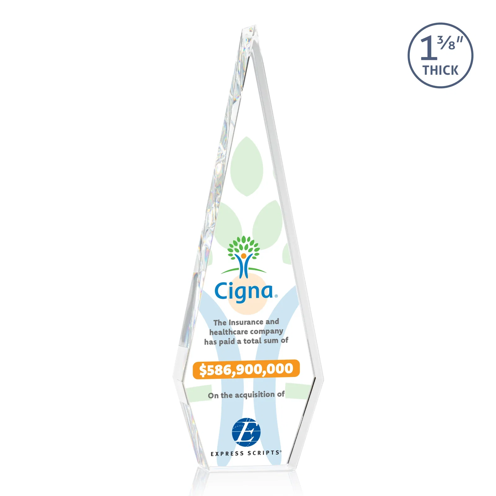 Custom Optical Crystal Elongated Diamond Award for volunteer appreciation