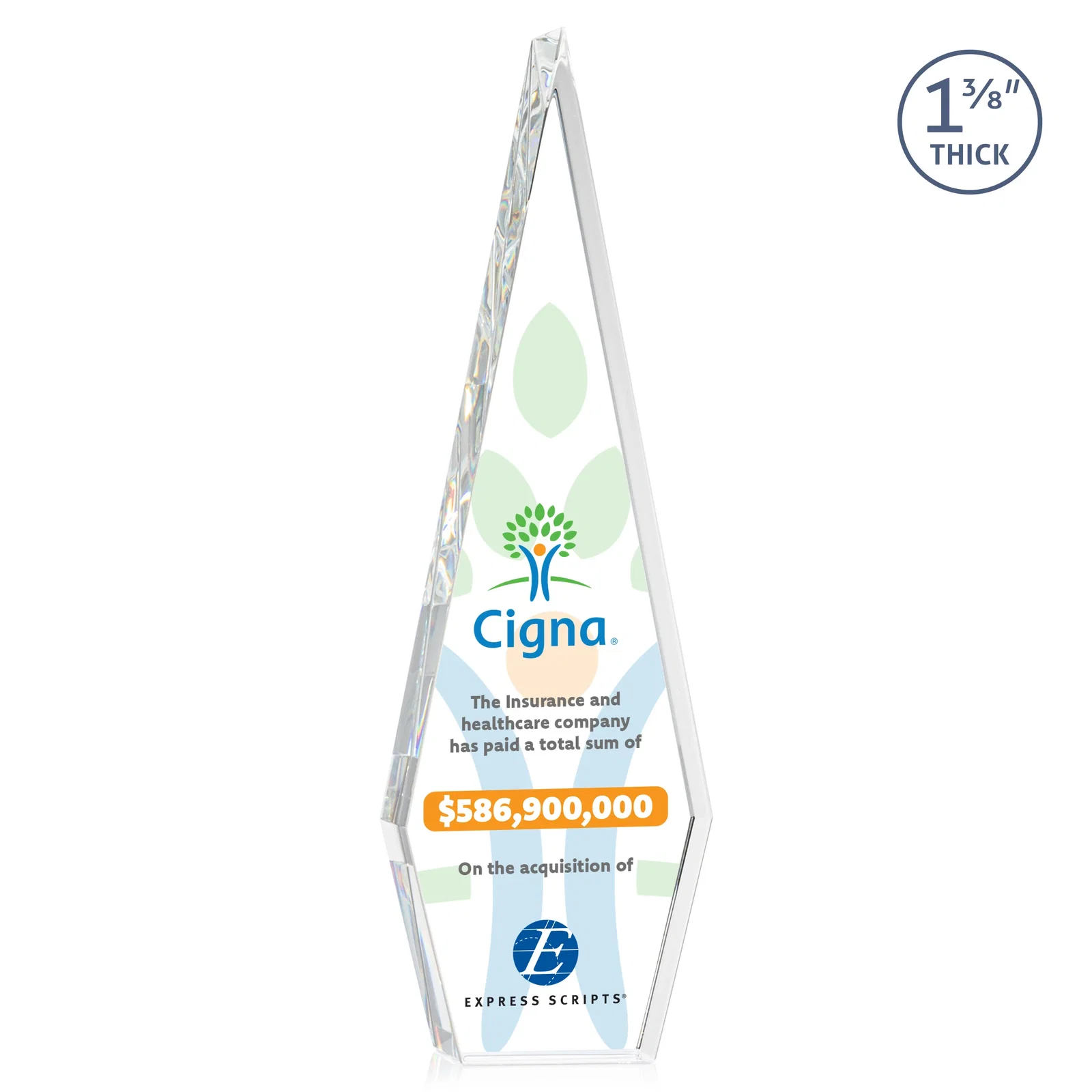 Custom Optical Crystal Elongated Diamond Award for dealer and partner awards