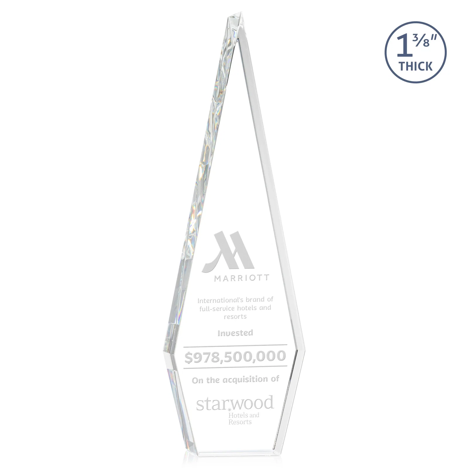 Custom Optical Crystal Elongated Diamond Award for retirement presentations