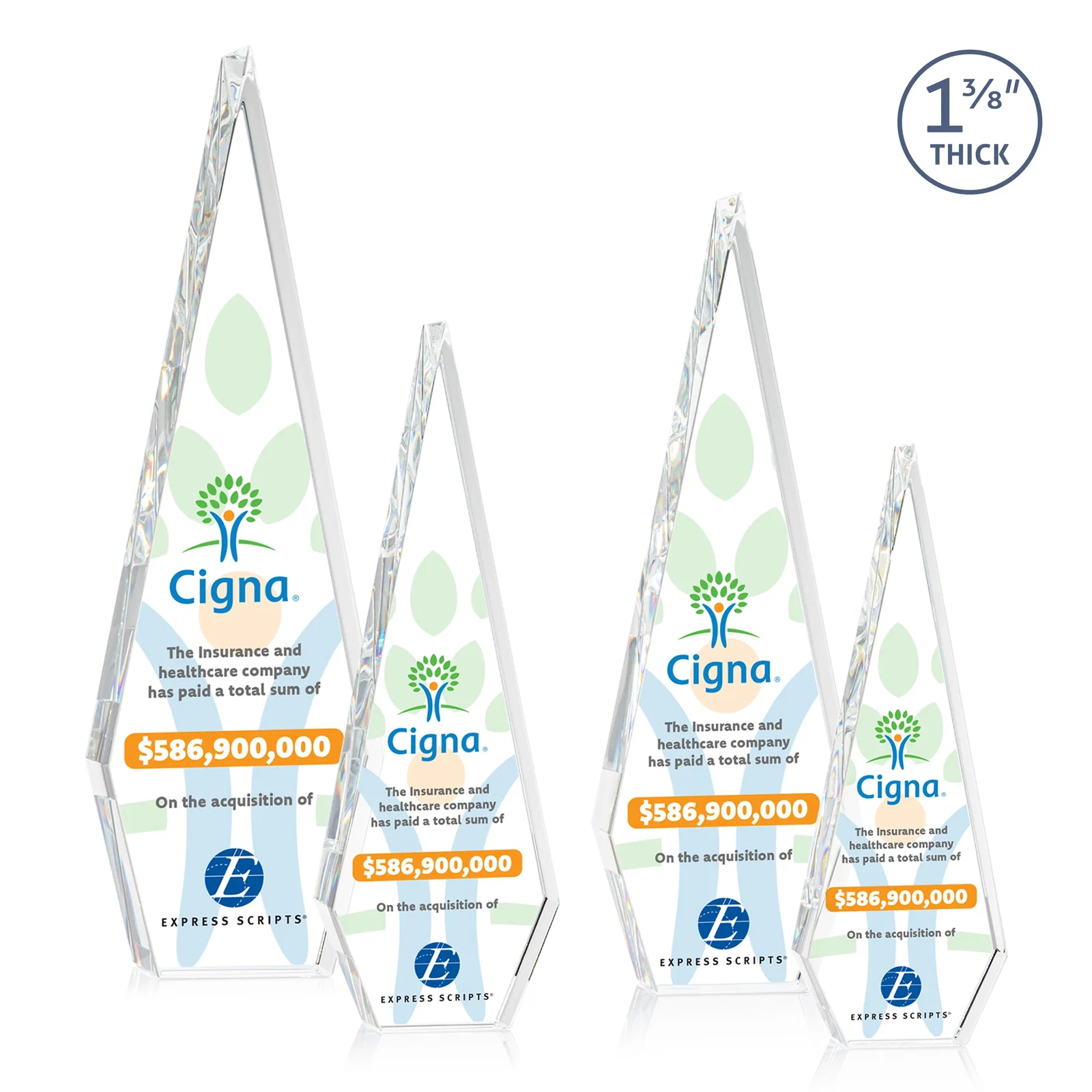 Custom Optical Crystal Elongated Diamond Award for donor appreciation