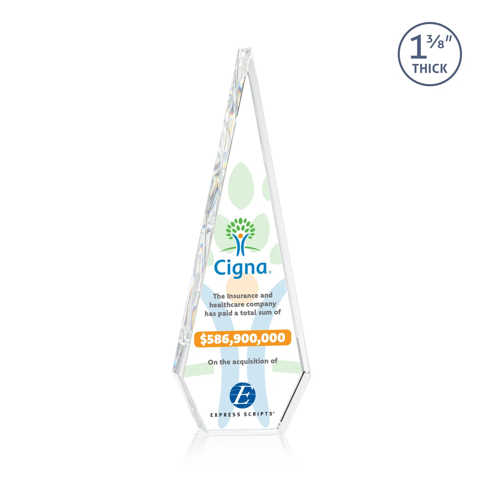 Custom Optical Crystal Elongated Diamond Award for graduation ceremonies