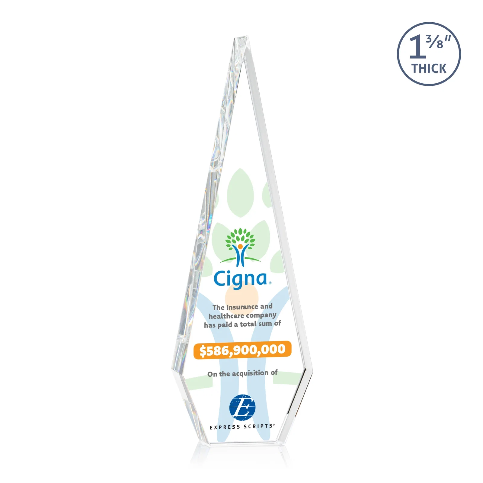 Custom Optical Crystal Elongated Diamond Award for safety achievement programs