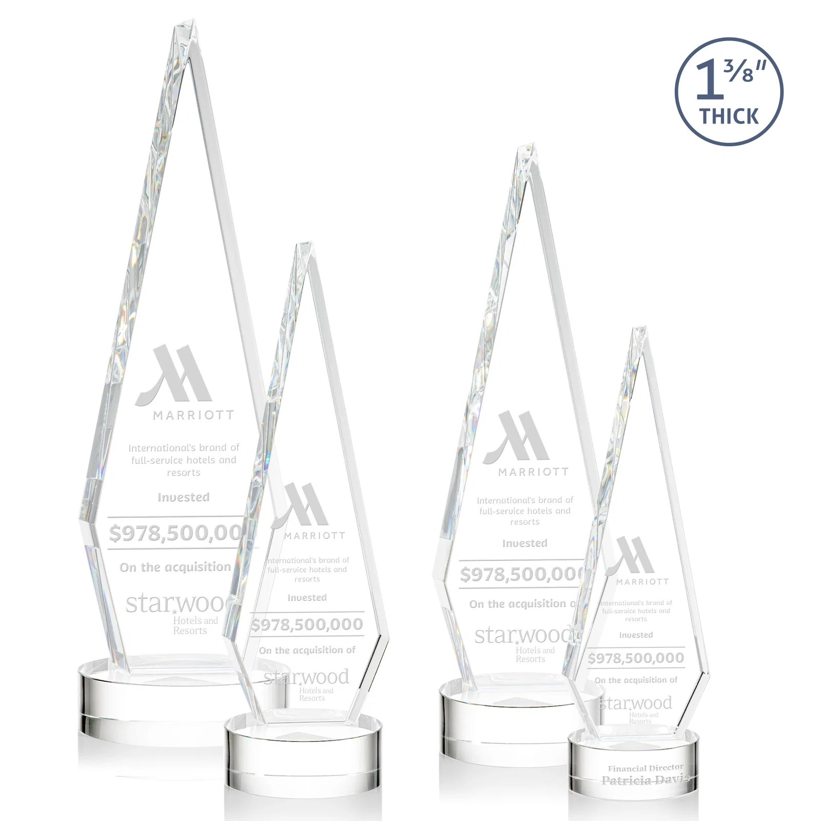 Custom Optical Crystal Diamond Award with Second Etch Position for employee recognition