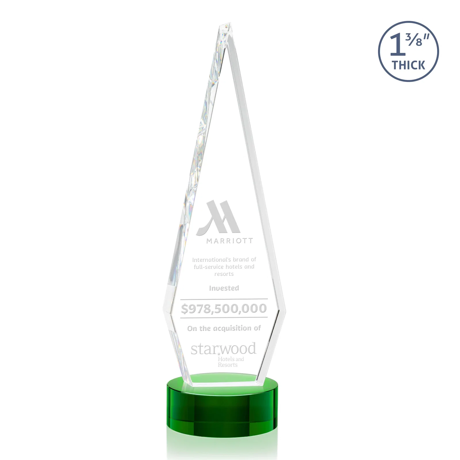 Custom Optical Crystal Diamond Award with Second Etch Position for volunteer appreciation