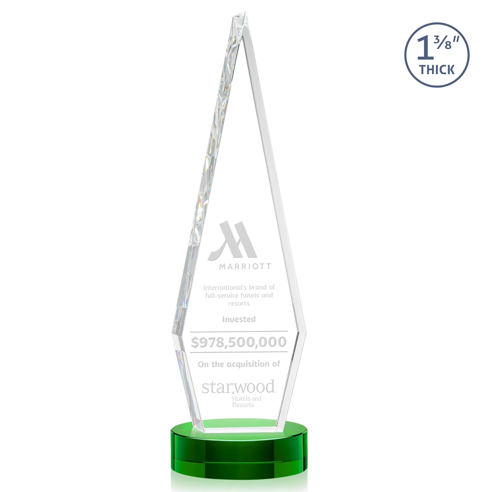 Custom Optical Crystal Diamond Award with Second Etch Position for dealer and partner awards