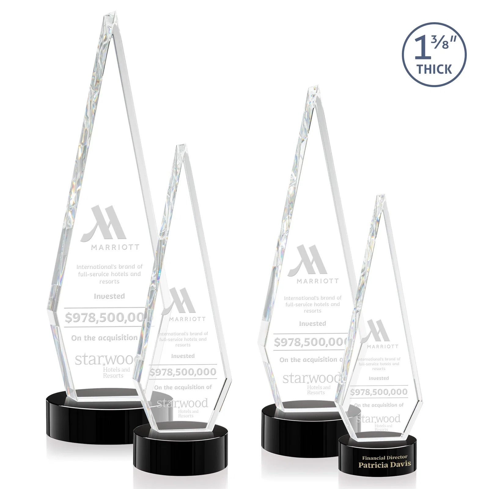 Custom Optical Crystal Diamond Award with Second Etch Position for company anniversary events