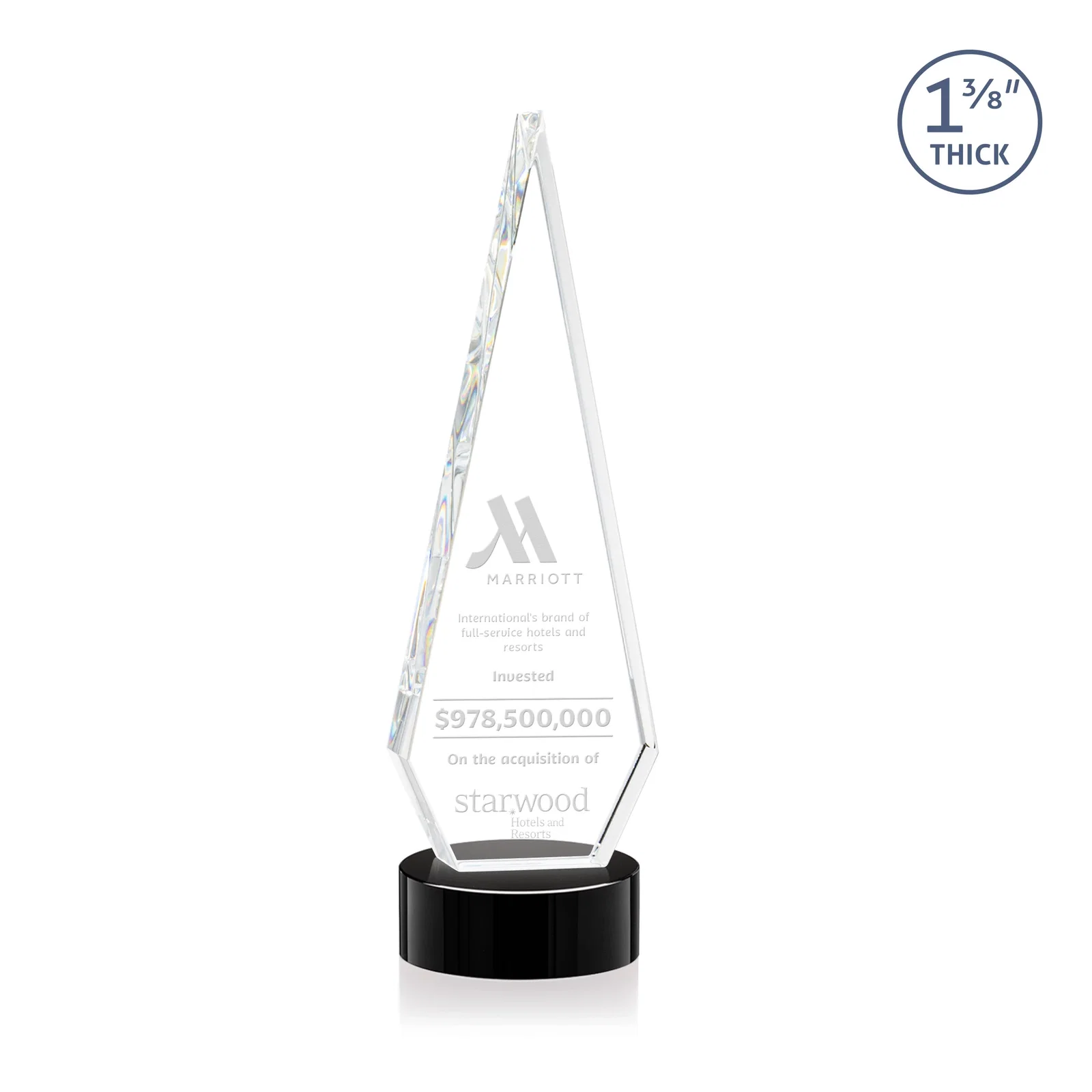 Personalized Optical Crystal Diamond Award with Second Etch Position for employee recognition