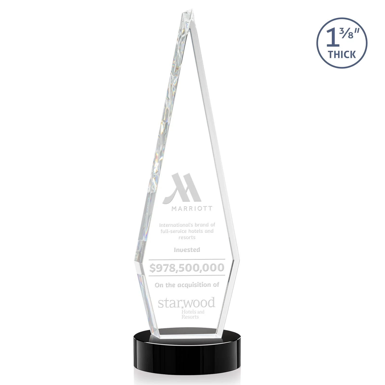 Personalized Optical Crystal Diamond Award with Second Etch Position for sales achievement awards