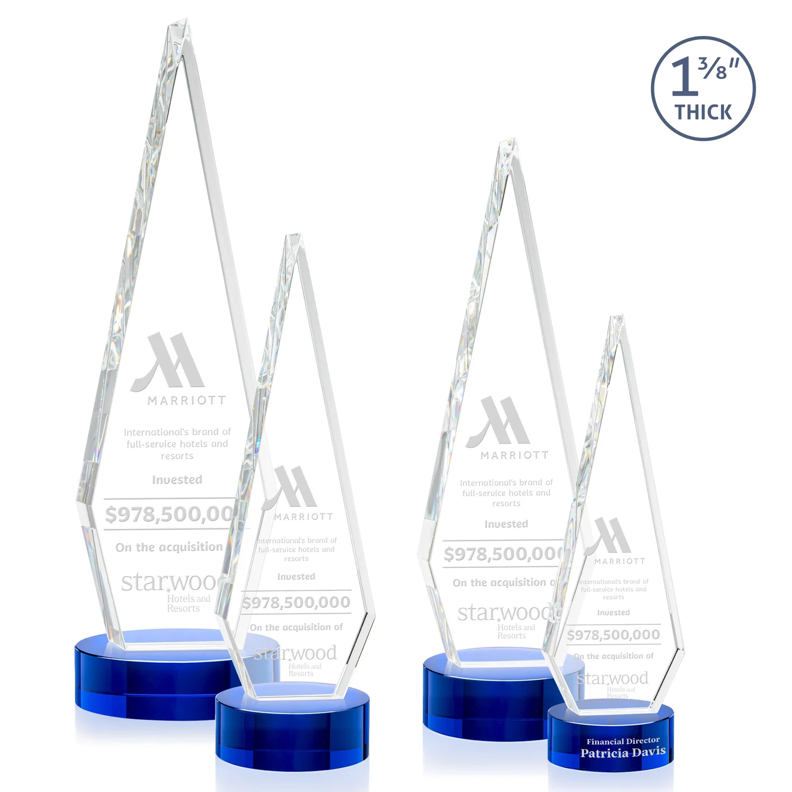 Personalized Optical Crystal Diamond Award with Second Etch Position for retirement presentations