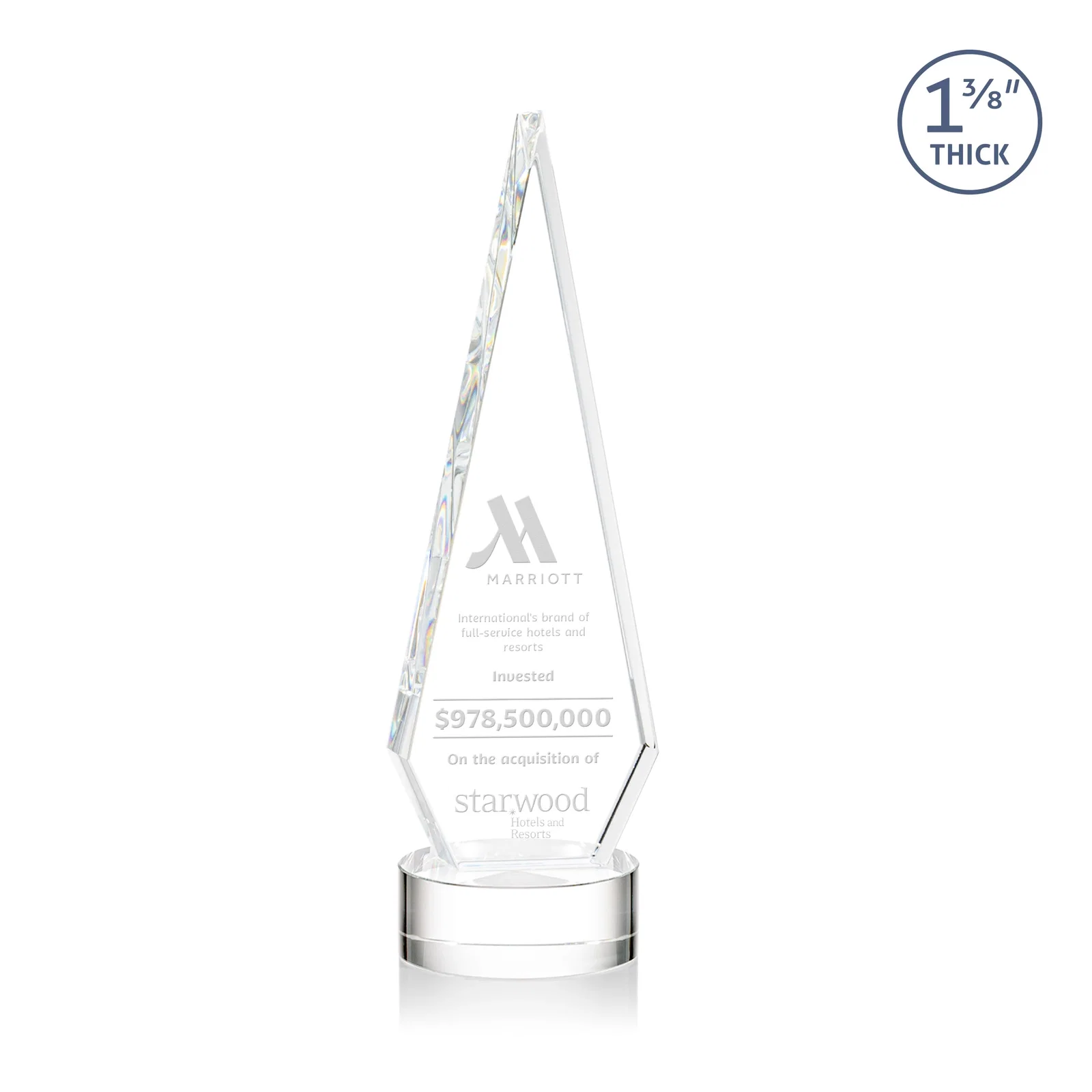Custom Optical Crystal Diamond Award with Second Etch Position for corporate award ceremonies