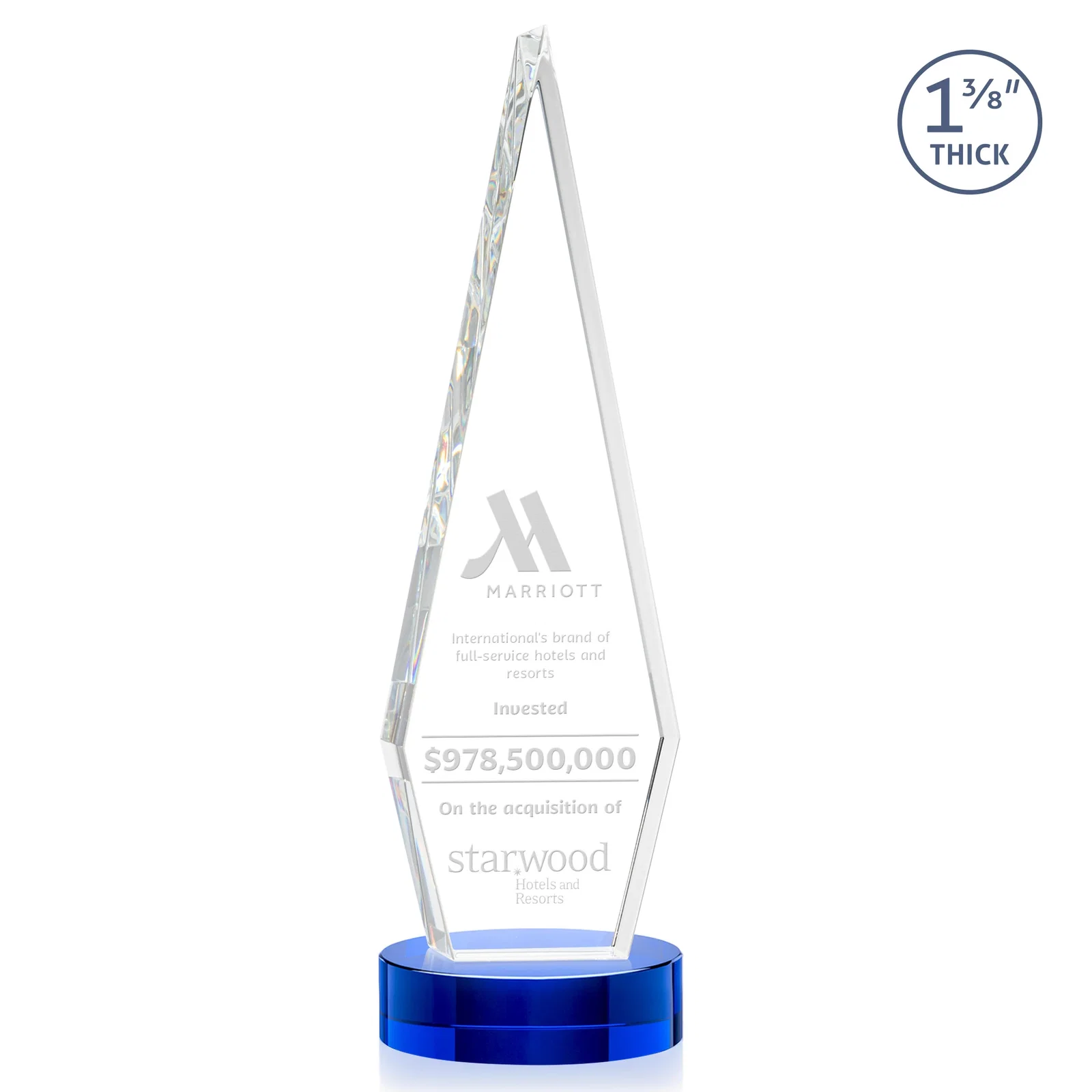 Personalized Optical Crystal Diamond Award with Second Etch Position for safety achievement programs
