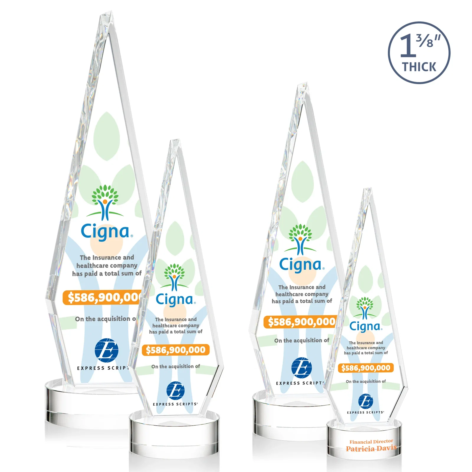 Personalized Optical Crystal Diamond Award with Second Etch Position for volunteer appreciation