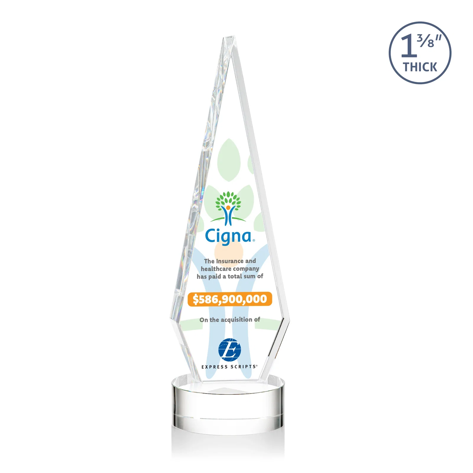 Personalized Optical Crystal Diamond Award with Second Etch Position for company anniversary events