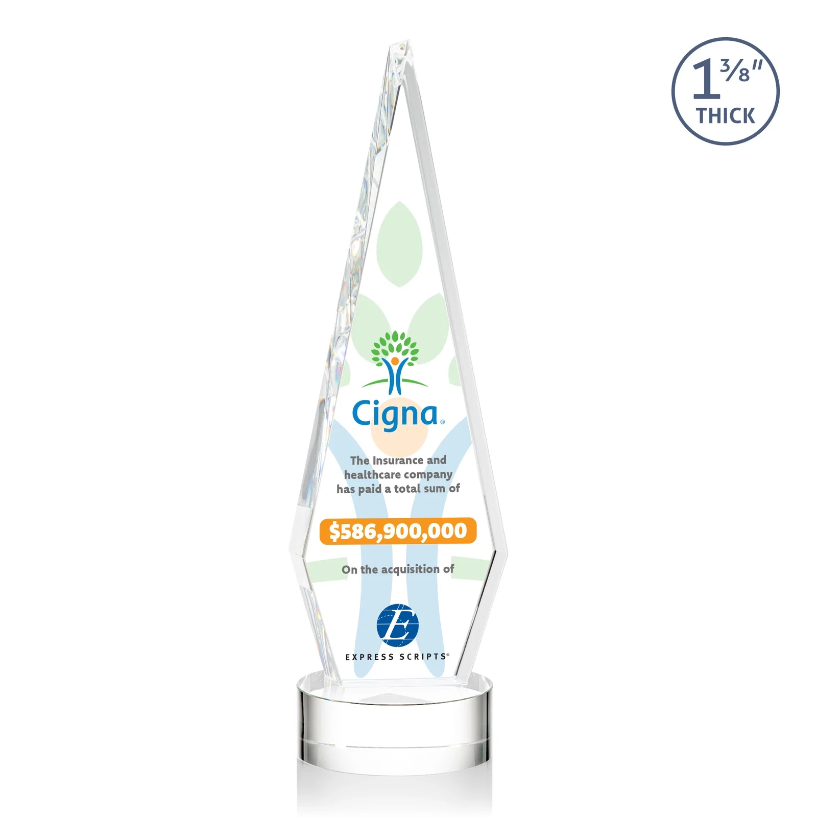 Promotional Optical Crystal Diamond Award with Second Etch Position for employee recognition