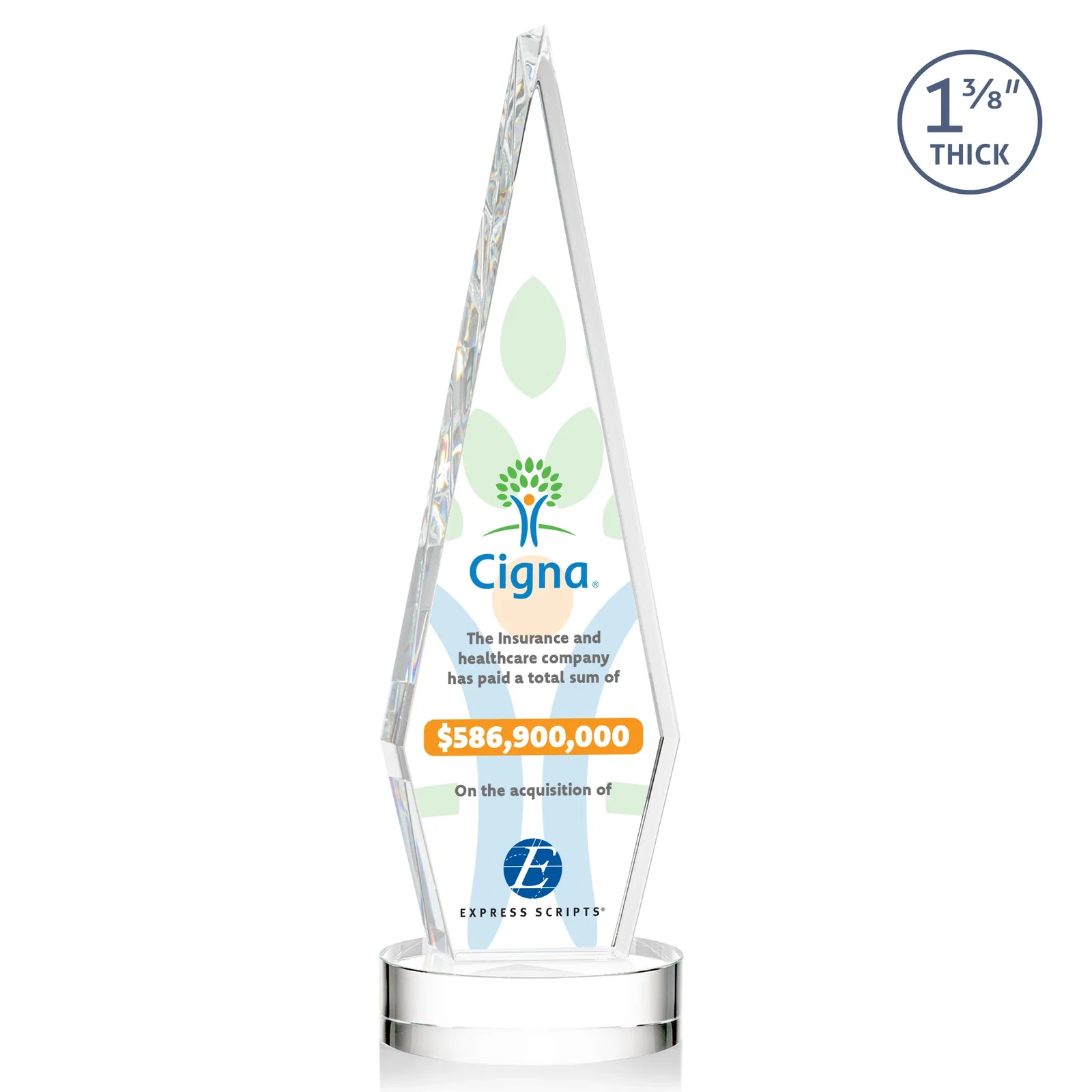 Promotional Optical Crystal Diamond Award with Second Etch Position for corporate award ceremonies