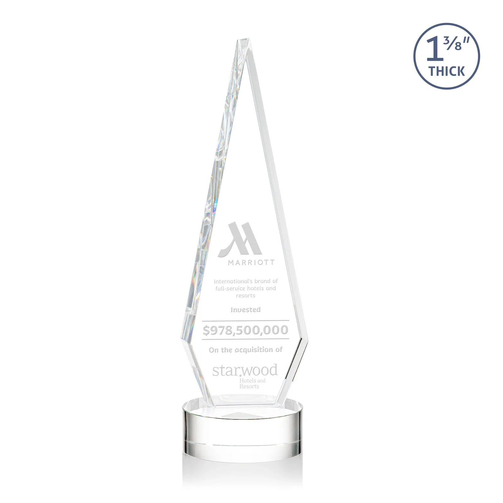 Custom Optical Crystal Diamond Award with Second Etch Position for service anniversary gifts