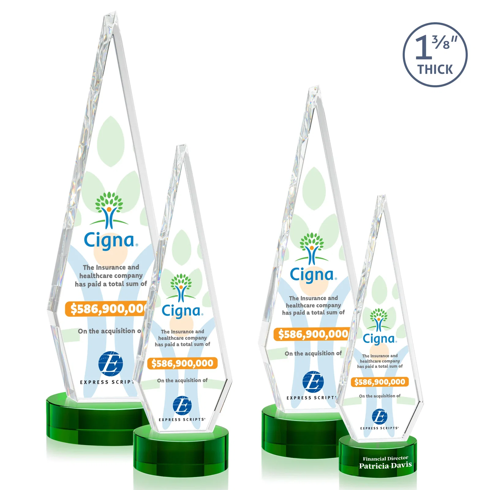 Promotional Optical Crystal Diamond Award with Second Etch Position for service anniversary gifts