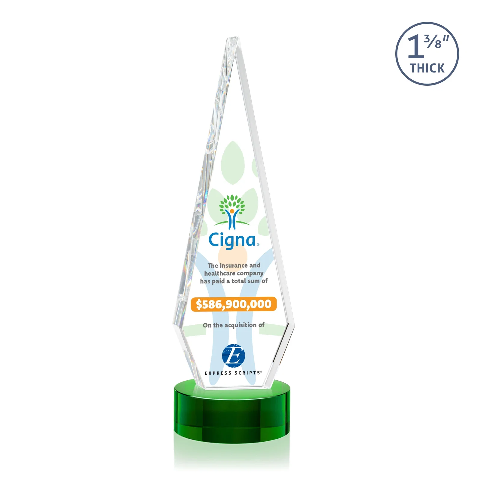 Promotional Optical Crystal Diamond Award with Second Etch Position for retirement presentations