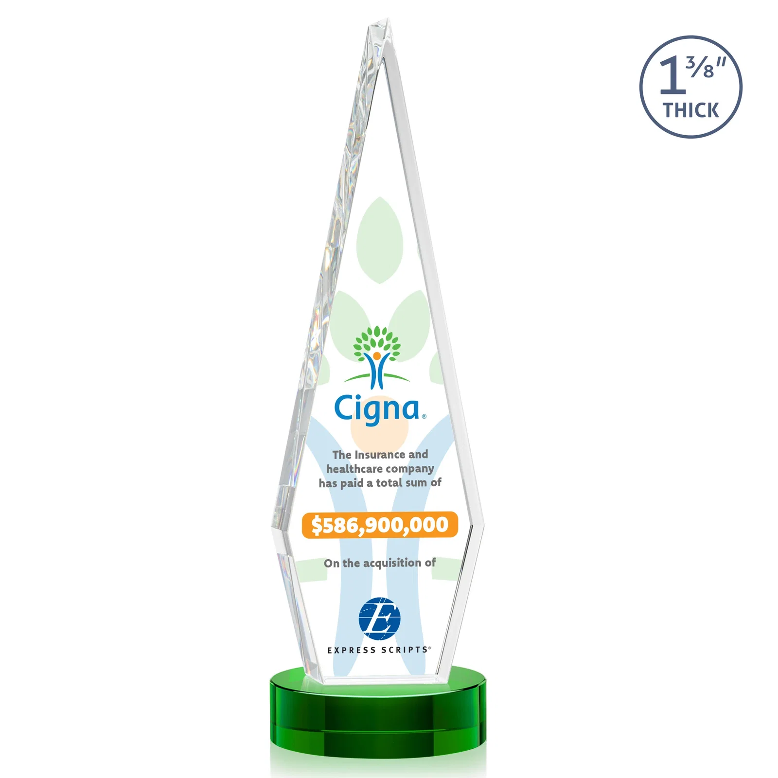 Promotional Optical Crystal Diamond Award with Second Etch Position for donor appreciation