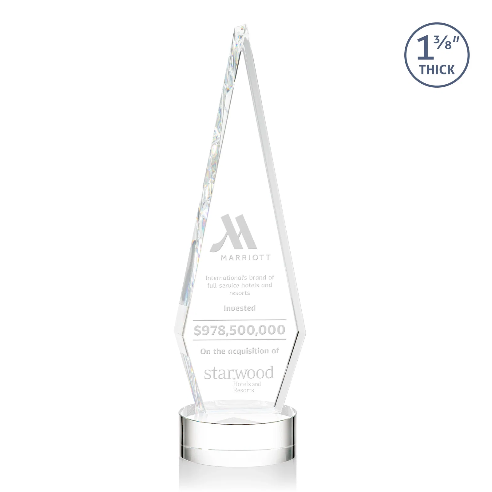 Custom Optical Crystal Diamond Award with Second Etch Position for sales achievement awards