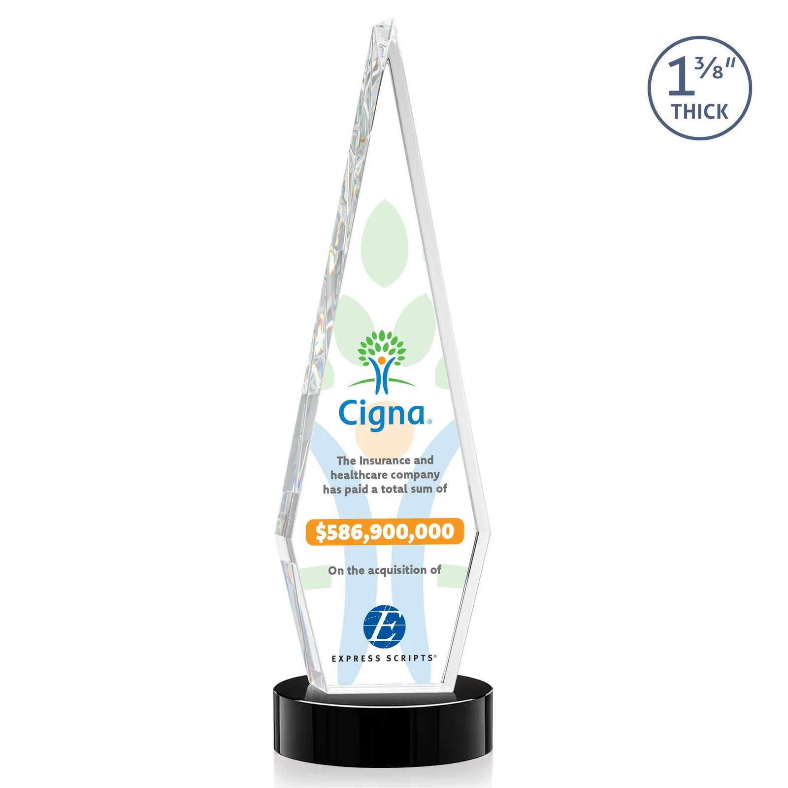 Promotional Optical Crystal Diamond Award with Second Etch Position for company anniversary events