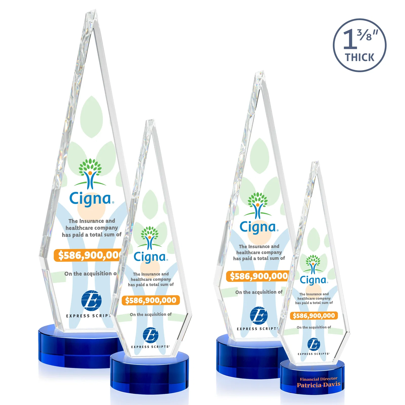 Branded Optical Crystal Diamond Award with Second Etch Position for employee recognition