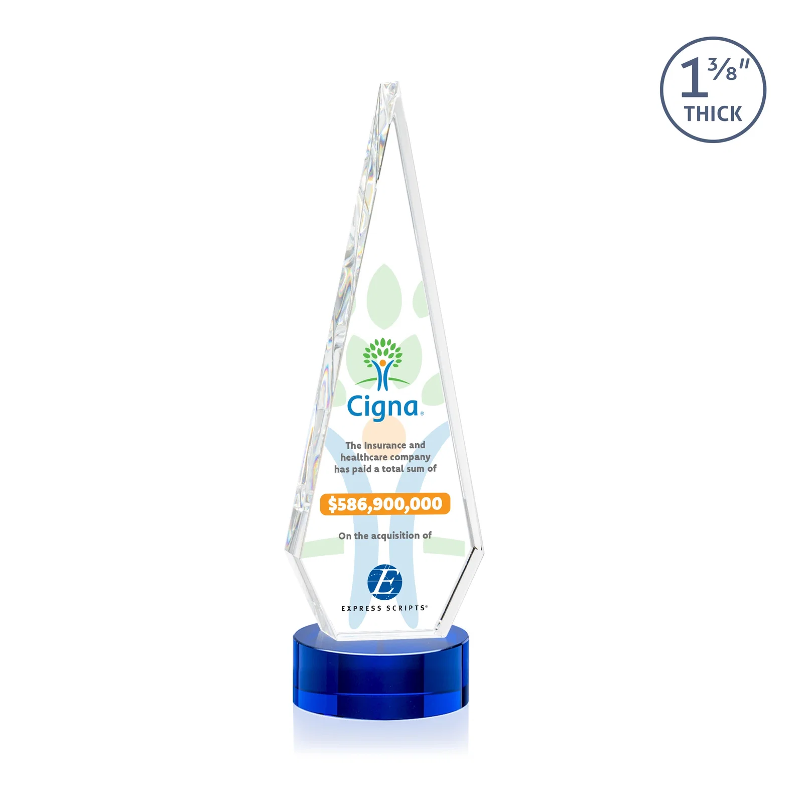 Branded Optical Crystal Diamond Award with Second Etch Position for corporate award ceremonies