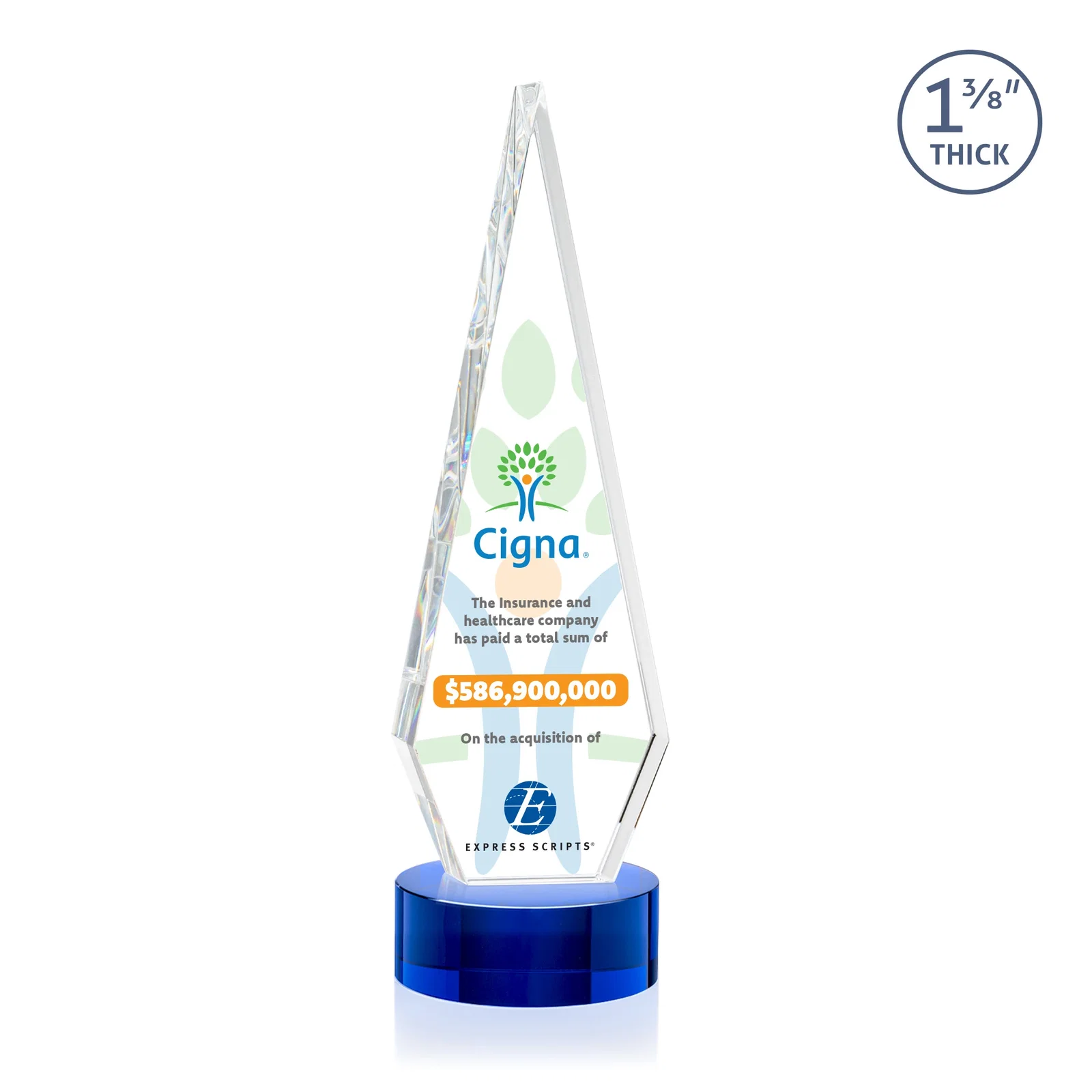Branded Optical Crystal Diamond Award with Second Etch Position for service anniversary gifts