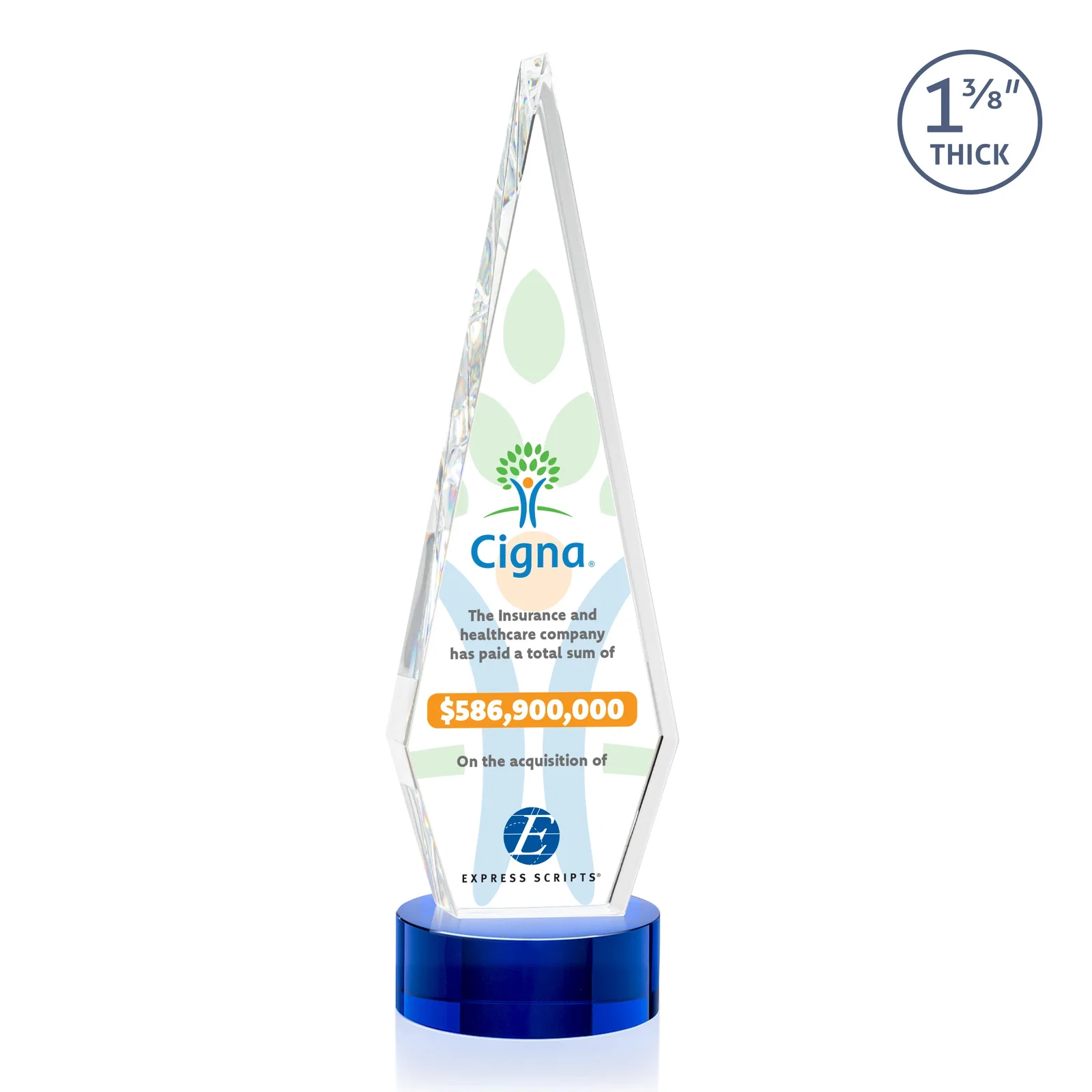 Branded Optical Crystal Diamond Award with Second Etch Position for sales achievement awards