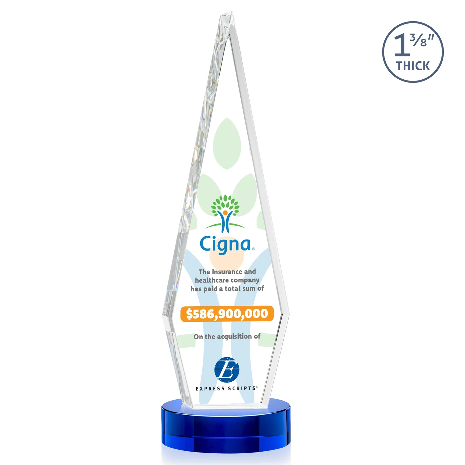 Branded Optical Crystal Diamond Award with Second Etch Position for retirement presentations
