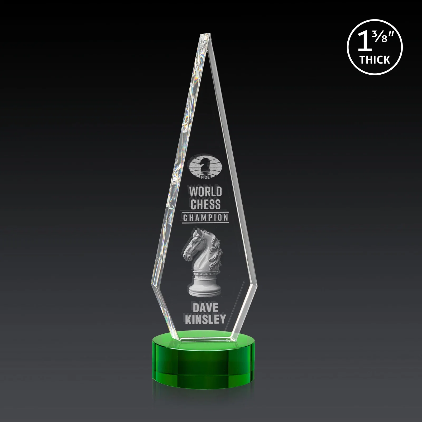 Custom printed Optical Crystal Diamond Award with Second Etch Position for employee recognition