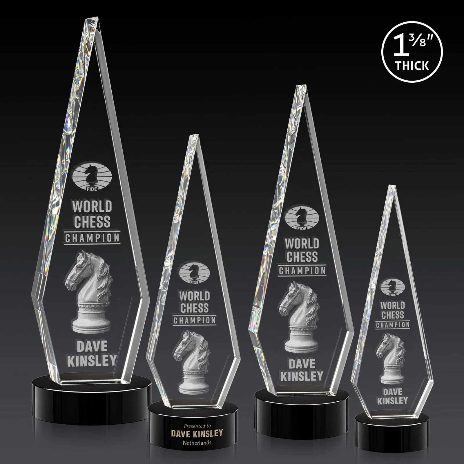 Custom printed Optical Crystal Diamond Award with Second Etch Position for sales achievement awards
