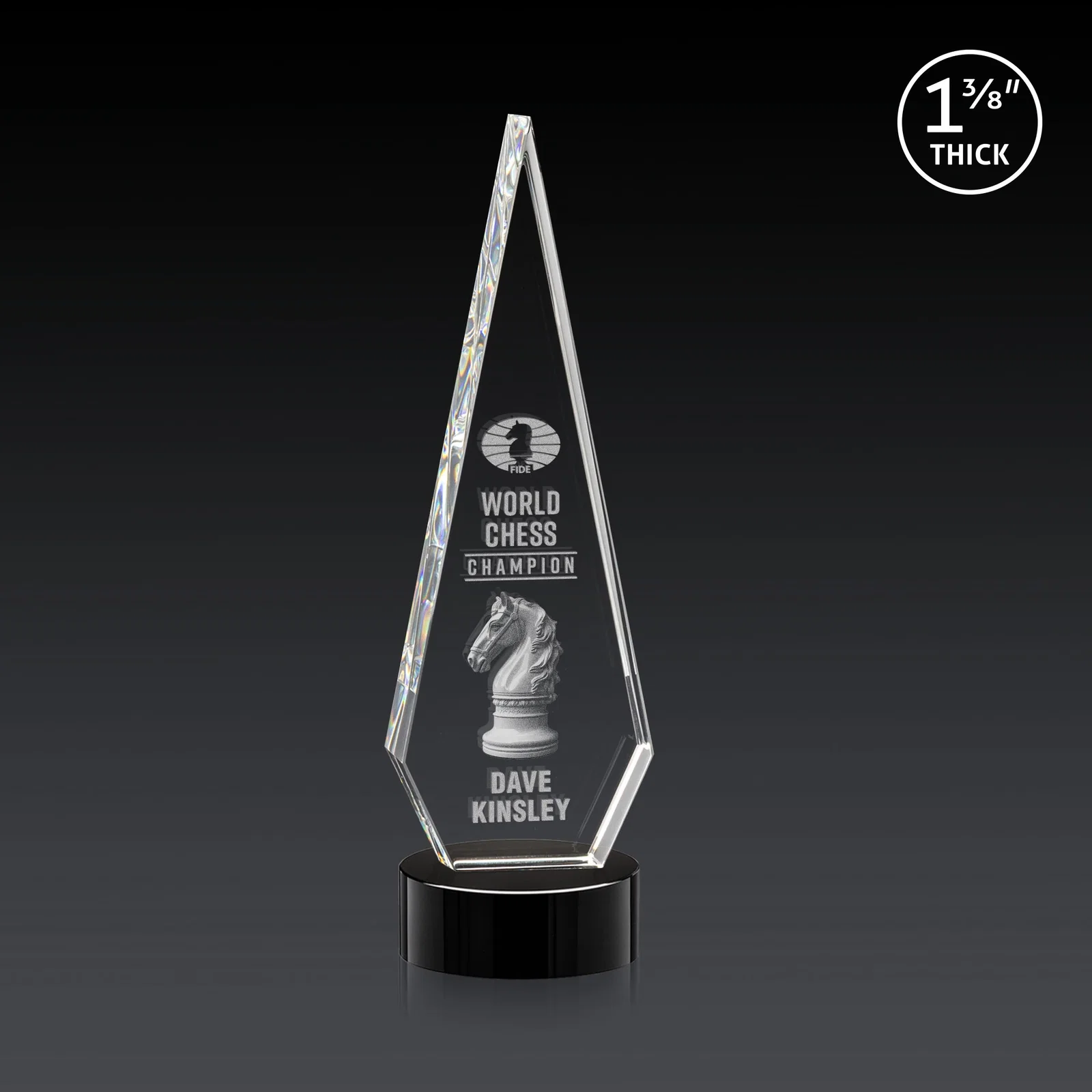 Custom printed Optical Crystal Diamond Award with Second Etch Position for retirement presentations