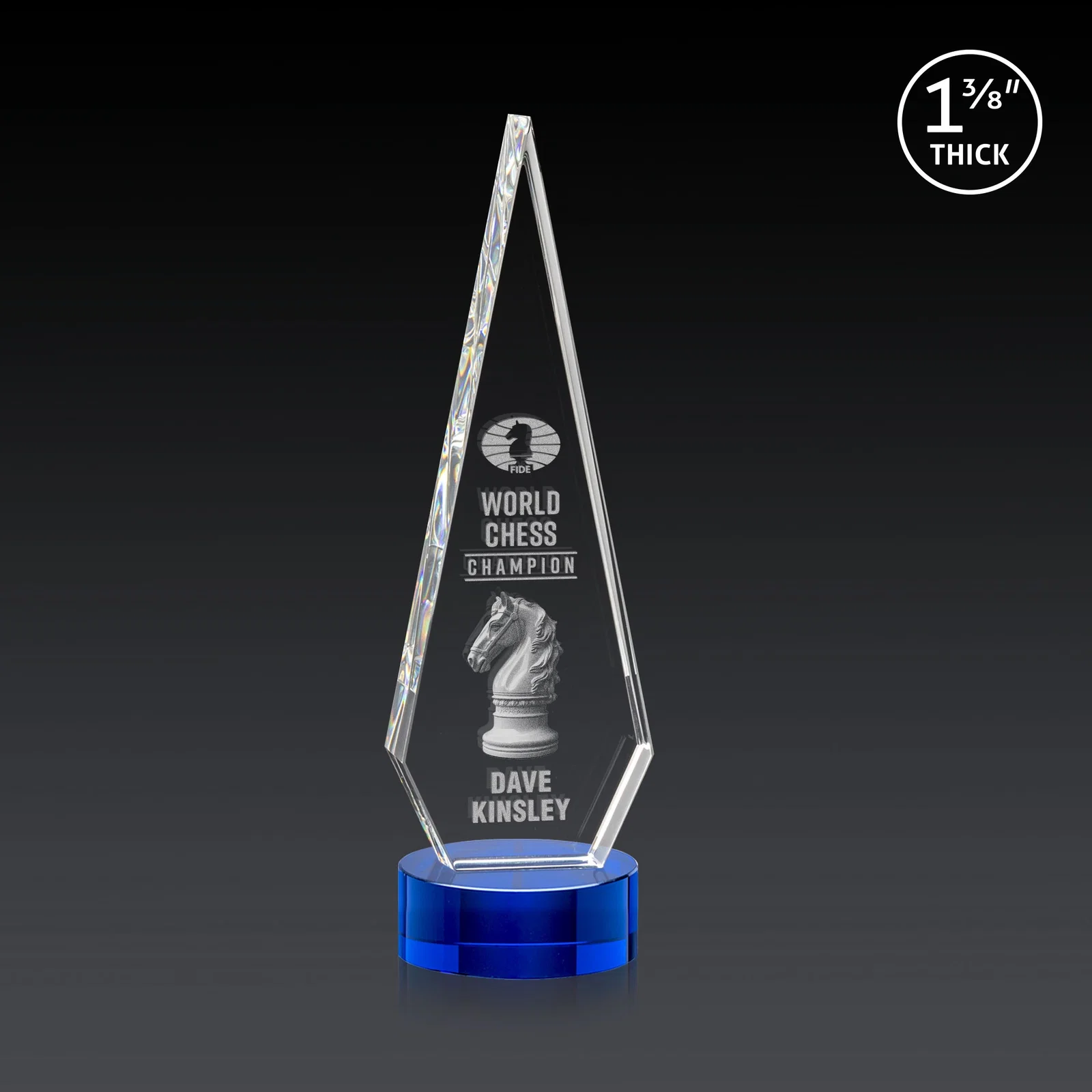 Custom printed Optical Crystal Diamond Award with Second Etch Position for volunteer appreciation