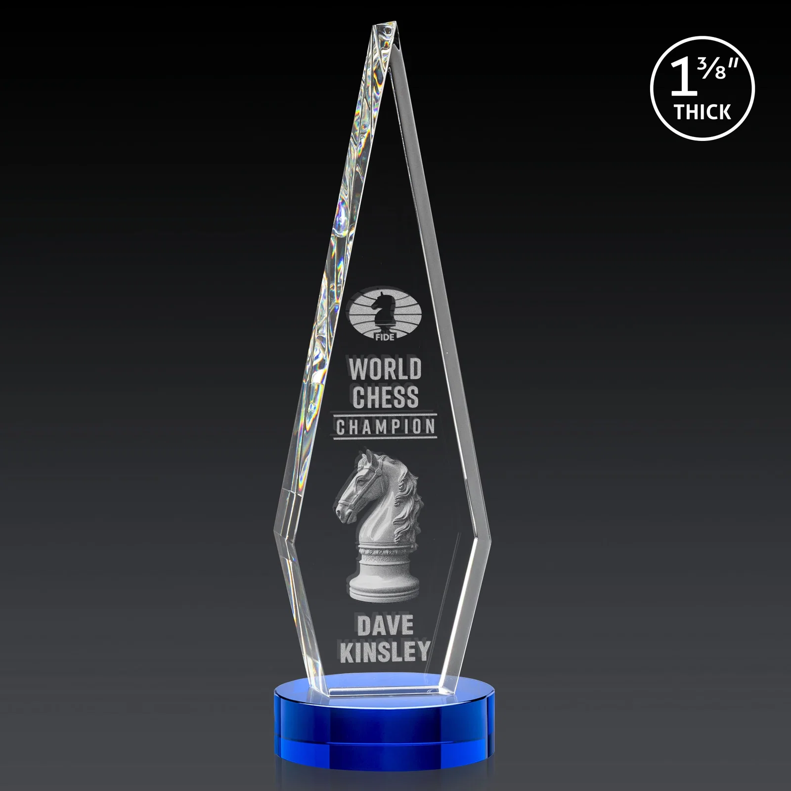 Customized Optical Crystal Diamond Award with Second Etch Position for employee recognition