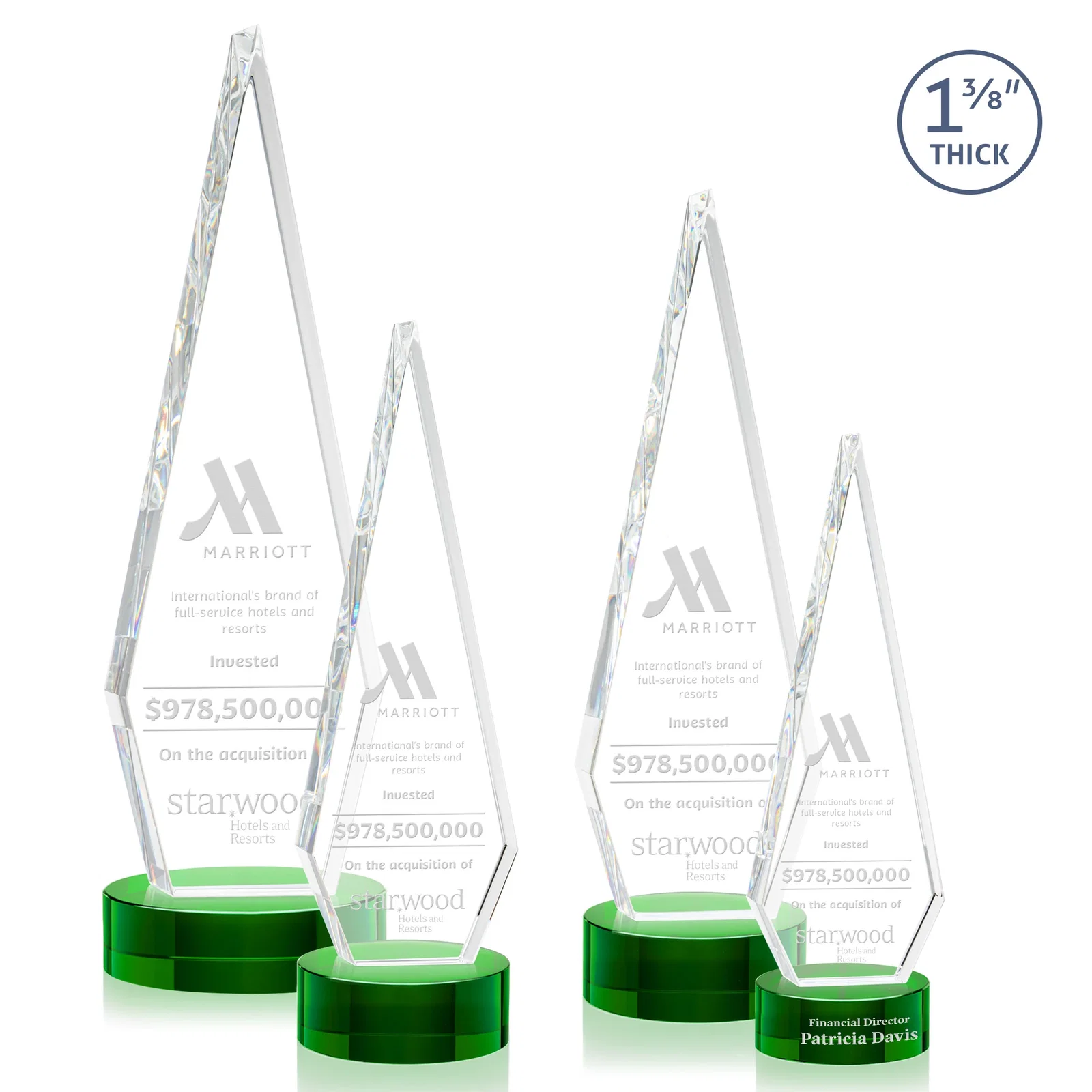 Custom Optical Crystal Diamond Award with Second Etch Position for donor appreciation